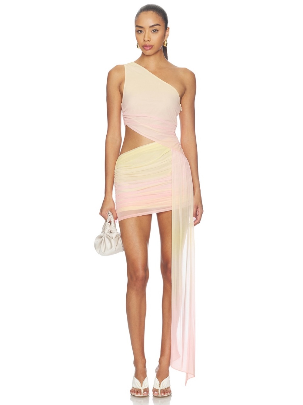Lovers + Friends One-Shoulder Mini Dress in Sunset Pink & Pale Yellow